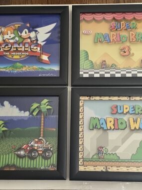 Lot of 4 Rad custom made Pixel Art Shadow Boxes. Sonic. Super Mario World.